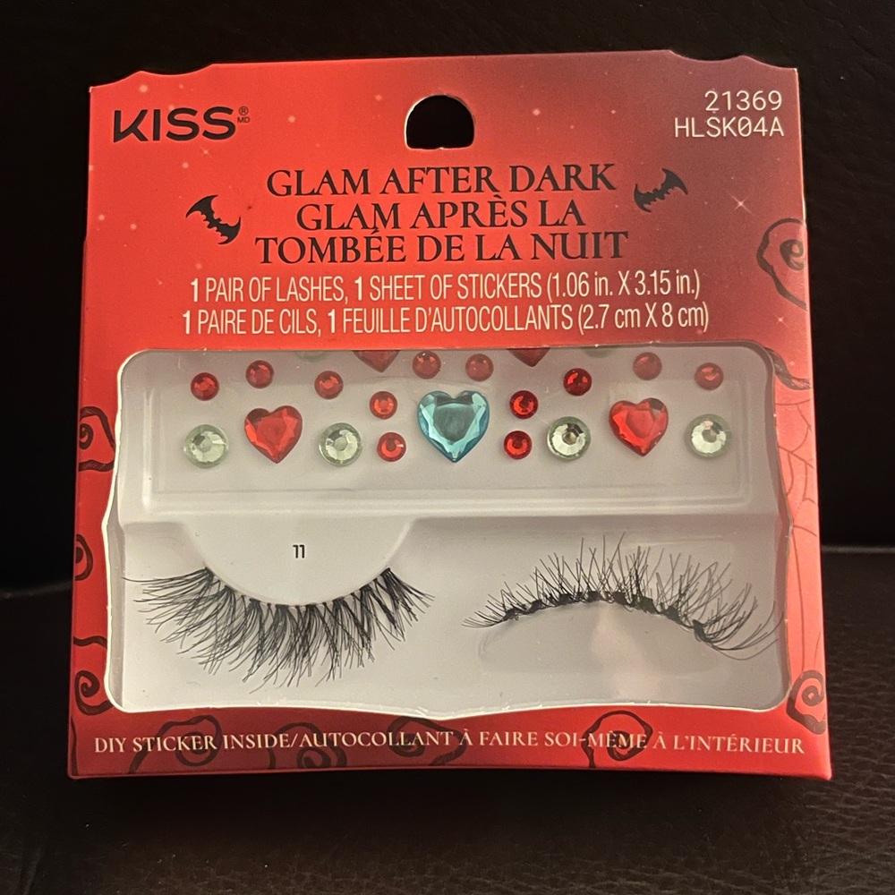 NEW Kiss - Glam After Dark Lashes With Sheet Of Hearts & Jewel Stickers